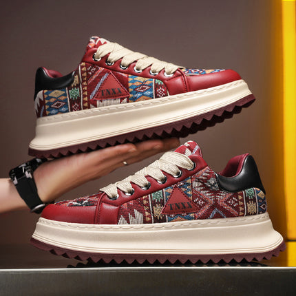 Men's Shoes 2025 Spring New Retro Embroidered Breathable Trendy Shoes Men's Thick Sole Increased Fashion Sports Casual Board Shoes