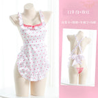 Polka dot suit [including headband + apron + lace underwear + lace gloves] / One size fits all