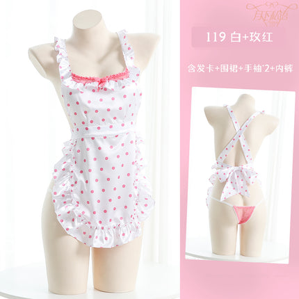 Sexy Lingerie 2024 New Sexy Free Wave Dot Kitchen Apron Maid Dress Sexy Uniform cosplay Women