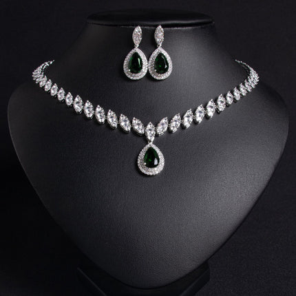 European and American Popular Bridal suit Water Drop Necklace Shake Tone Same Zircon Tassel Earrings Wedding Jewelry Accessories