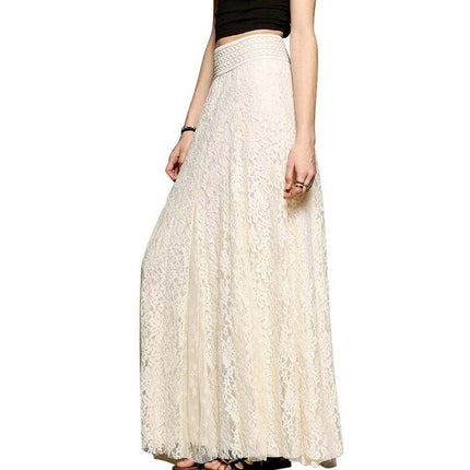 New Style High-Waisted Slimming Hollow Lace Skirt Long Floor-Length Lace Pleated Skirt