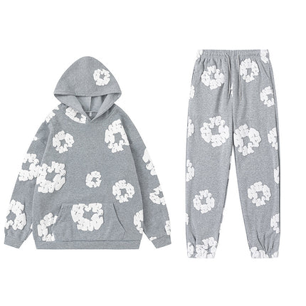 Cross-border Flower Printed Trendy Brand Same Style Hooded Sweater European and American Loose Hoodie Men's and Women's Sweater suit Men's Trendy Brand