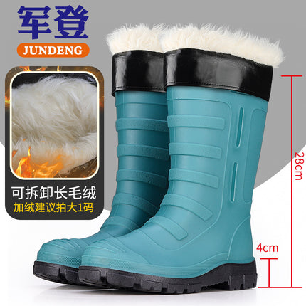 Mid-Calf Fashionable Rain Boots for Men, Thickened and Wear-Resistant Outdoor Waterproof Boots for Fishing, Non-Slip Water Shoes and Velvet Rain Boots