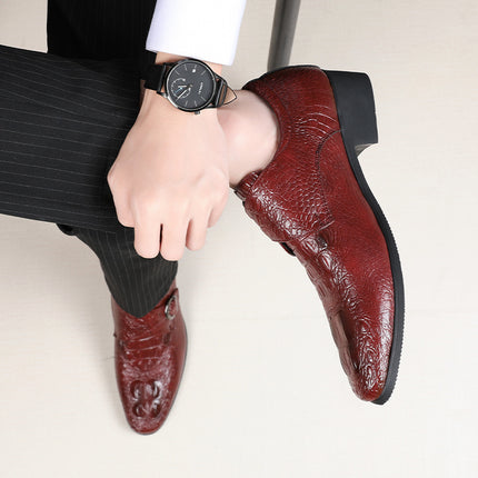 19123 Leg Men's Leather Shoes Breathable Buckle Leather Shoes Crocodile Pointed Men's Casual Shoes Leg European Style Shoes