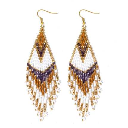 Cross-Border European and American Colorful Seed Bead Earrings, Niche Ethnic Style Handmade Earrings, Woven Long Tassel Trendy Personality Style