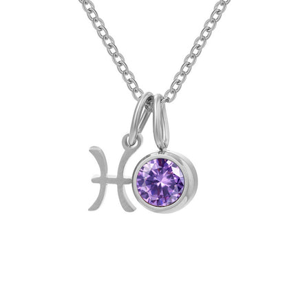 Non-Fading Titanium Steel Zodiac Necklace for Women, Birthstone Rhinestone Pendant, Clavicle Chain, European and American Style Niche Light Luxury Jewelry