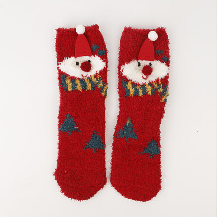Christmas socks women's Christmas tree socks winter thick warm coral fleece sleep socks cartoon elk snowman