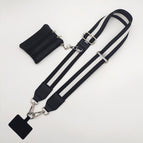 Black and white striped shoulder strap with silver hook + coin purse + spacer