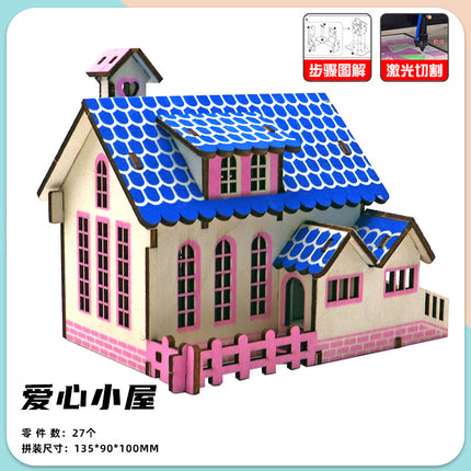 Wooden Reasons Children's Girls Assembled Handmade Ornaments diy Assembled Cabin Model Building Blocks Head Small House Puzzle
