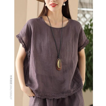 Single/Set Short Sleeve 2024 Summer New Artistic Irregular T-Shirt Loose Plus Size Two-Piece Set Women