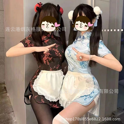 Zhonghua Niang Cheongsam Sexy Underwear Apron Pure Wish Maid Two-Piece Maid Japanese Retro Skirt Summer Short Skirt