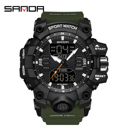 Sanda Hot-Selling Watch Korean Version Student Party Multi-Functional Waterproof Alarm Clock Electronic Watch Cool Dual Display Luminous Sports Watch