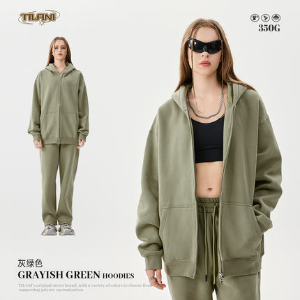 Tilani Men's Autumn and Winter Velvet Thickeneded Hooded Cardigan Sweatshirt Sweatpants American Fashion Brand Youth Hoodie Suit