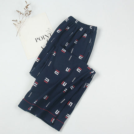 Large size men's pajamas spring and autumn pure cotton plus fat plus size 300kg fat people's home pants conventional thick