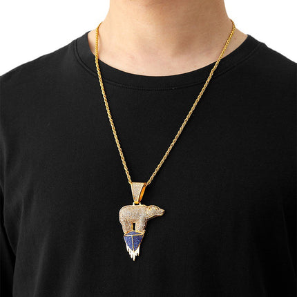 European and American New Environmentally Friendly Theme Glacier Polar Bear Polar Bear Hip-Hop Diamond Pendant Cuban Chain Jewelry