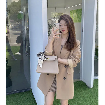 plus size spring and autumn slightly fat girl fried street feeling slim wearing a meat-covered plaid suspender skirt suit two-piece dress