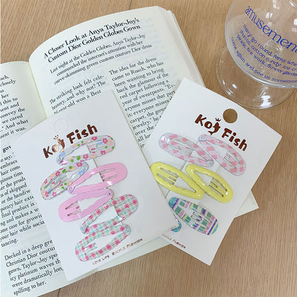 Korean Cute Wavy Water Drop Hairpin New Plaid Sweet Floral Bb Clip Girl Bangs Clip Side Clip Hair Accessories