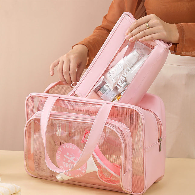 Transparent PVC Wash Bag Portable Shoulder Dry and Wet Separate Bag Swimming Fitness Bath Bag Waterproof Makeup Storage Bag