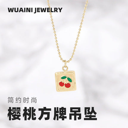 Minimalist fashion square brand cherry necklace niche design exquisite clavicle chain women's jewelry titanium steel cross-border wholesale
