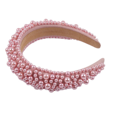 European and American luxury pearl sponge hairband hairpin female heavy industry exaggerated wide side pressure hair high cranial top net red head band wholesale