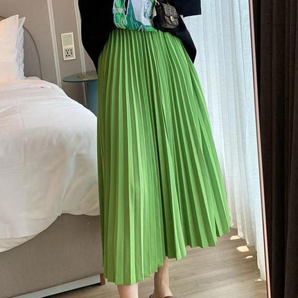 Simple Multi-color New Pleated Skirt Skirt Women's High Waist Slimming Solid Color Draped Mid-length Pleated Skirt