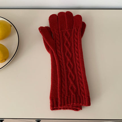 Korean-style Arctic Fleece Braid Solid Color Finger Warm Thickened Student Couple Riding Gloves Winter Cold Protection