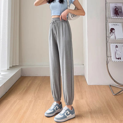 100kg Plus Size Fat mm Ice Silk Leggings Sweatpants Women's Summer Thin Loose Nine-Point Sun Protection and Anti-Mosquito Casual Pants