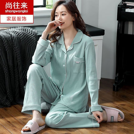 Autumn and Winter Women's 100 Pure Cotton Pajamas Women's Loose Cardigan for Middle-aged and Elderly Mothers Spring and Autumn Long-sleeved Casual Home Clothes