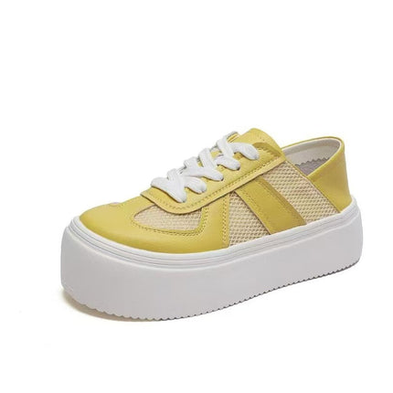 Genuine Leather Two-Way Platform Thick-Soled White Sneakers for Women, 2026 Summer New Style, Thin Mesh Breathable Sneakers, Height-Increasing Sports Casual Shoes