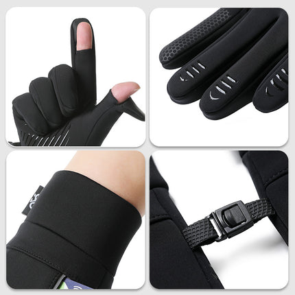 Winter Gloves Men's Q247 Autumn and Winter Outdoor Cycling Sports Anti-Slip Two-Finger Touch Screen Thickeneded Fishing Cycling Gloves