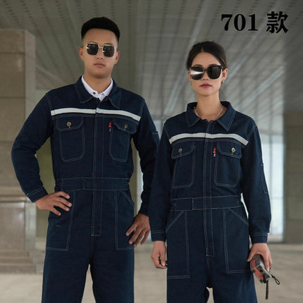 Denim Reflective One-Piece Workwear Suit for Men, Welder, Spray Painter, Auto Mechanic Workwear, Long-Sleeved Labor Protection Clothing