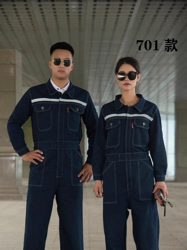 Denim Reflective One-Piece Workwear Suit for Men, Welder, Spray Painter, Auto Mechanic Workwear, Long-Sleeved Labor Protection Clothing