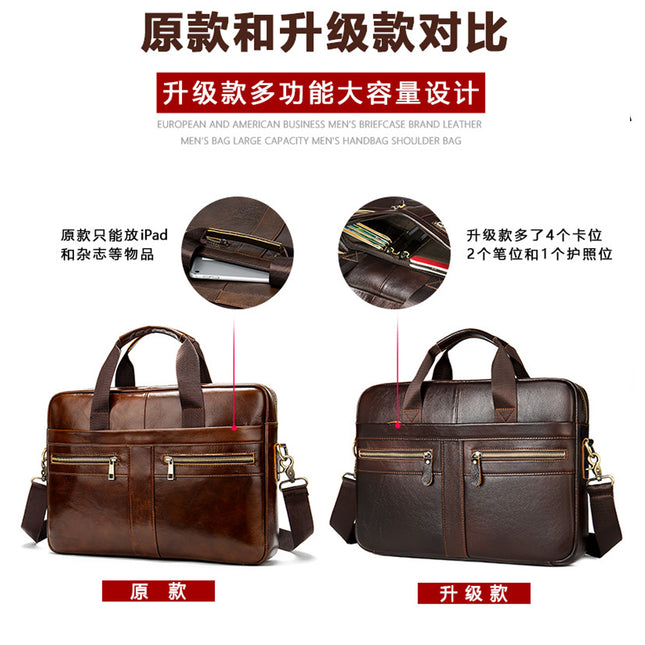 Men's Genuine Leather Briefcase Business Men's Bag Top Layer Cowhide Portable Lawyer Computer Bag Men's Shoulder Crossbody Bag