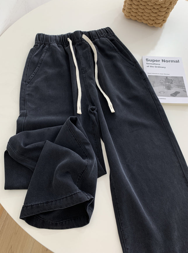 Fashion Retro Jeans Loose High-Waisted Slimming Wide-Leg Straight Floor-Length Spring and Autumn Versatile Straight Wide-Leg Pants