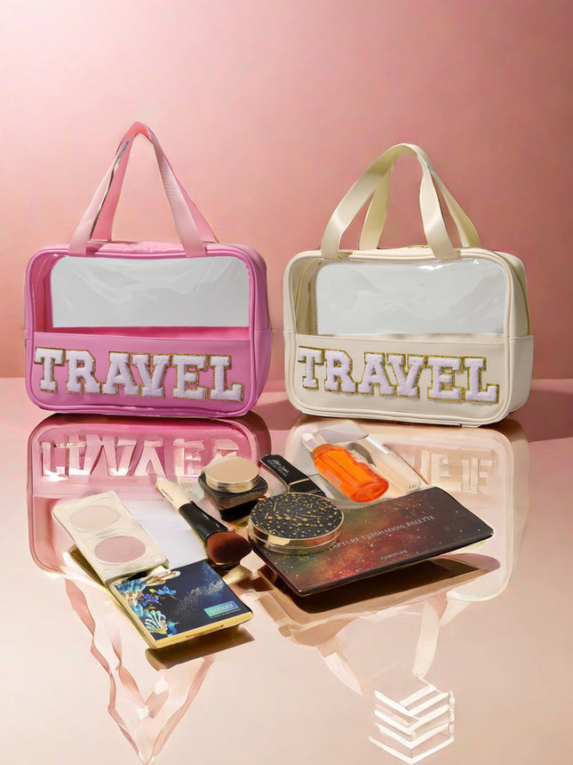 Cross-border New PU Transparent Portable Cosmetic Bag Large Capacity Toiletry Bag Portable Cosmetic Bag Travel Storage Bag