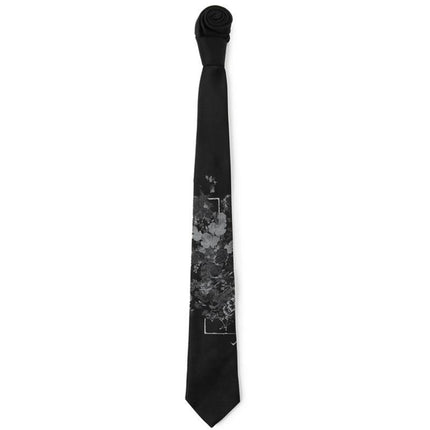 Yamamoto Flower and Bone Print Unisex Tie, Dark and Stylish