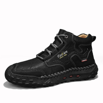 Cross-Border Large Size 48 High-Top Casual Leather Shoes Men's Non-Slip Hiking Shoes Sewn Handmade Shoes Work Shoes Outdoor Casual Shoes
