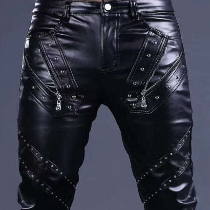 Men's Leather Pants Korean Slim-fit Leggings Riding Men's Motorcycle Performance Trendy Pants Factory Outlet