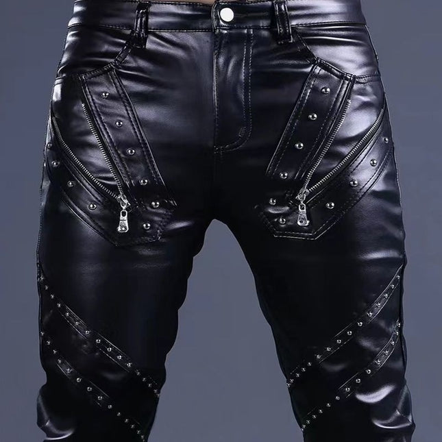 Men's Leather Pants Korean Slim-fit Leggings Riding Men's Motorcycle Performance Trendy Pants Factory Outlet