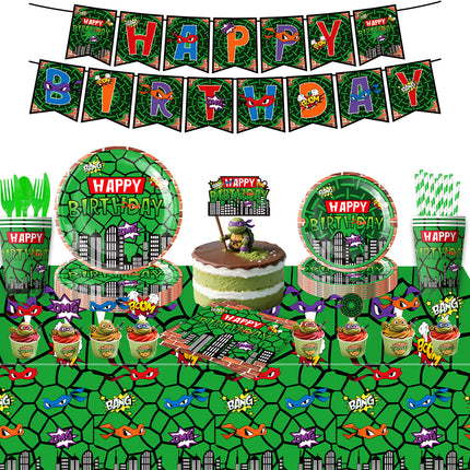 Cross-Border New Teenage Mutant Ninja Turtles Theme Party Supplies Disposable Tableware Kidsren's Birthday Party Cake Insert Balloon