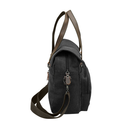 Handheld Briefcase Camera Bag Men's Single Shoulder Crossbody Bag Travel Crossbody Laptop Bag Canvas with Crazy Horse Leather Vintage