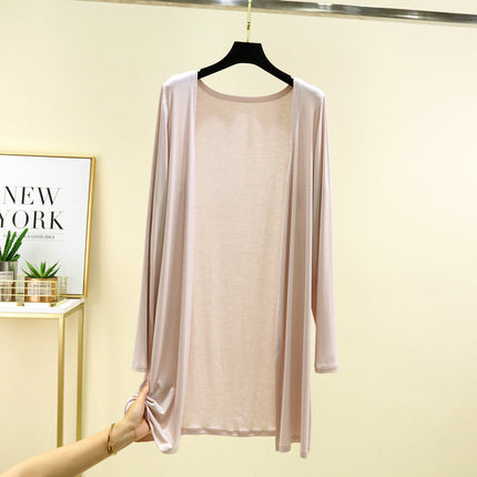 Mid-length Modal Cardigan 2024 Spring and Summer Air-conditioning Shirt Shawl Butt-covering Sunscreen Shirt Beach Thin Coat for Women