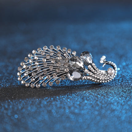 Cross-border New Peacock Spring Clip Half Tie Hairpin Top Clip Horizontal Clip Simple Fashion Retro Rhinestone Hairpin