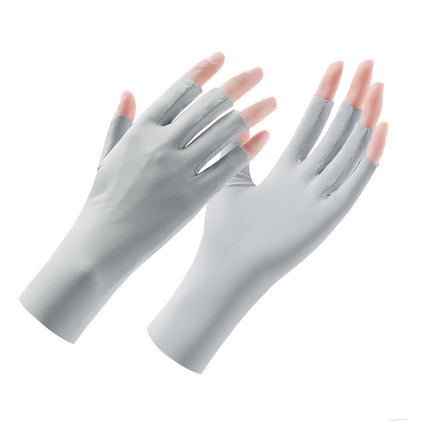Sunscreen Gloves Women's Summer Thin UV-resistant Half-finger Outdoor Electric Bike Breathable Ice Silk Nail Gloves Women