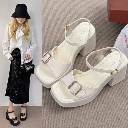 Thick Heel Roman Sandals Women's 2025 Summer New Fashion Casual Thick Bottom Square Head High Heels Wholesale