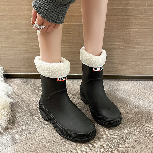 Winter New Arrival College Rain Boots Women's fleece-lined Rain Boots Non-slip Rubber Shoes Fashionable Outer Wear Adult Beautiful Waterproof Shoes