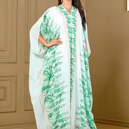4016 Middle East Cross-Border Plus Size Women's Clothing Arabian Clothing Printed Bat Sleeve Plant Flower Loose Dress