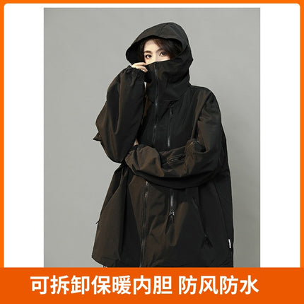 Group's New Outdoor Mountaineering Hooded Jacket Women's Locomotive Wind cotton and thickening Neutral Windproof Jacket