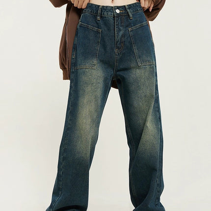 Vintage Mop Pants Girls Spring and Autumn Washed Old Straight Jeans Women's Loose High Street American Pants Ins