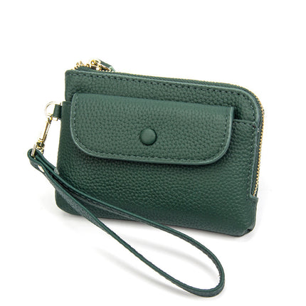 Top Layer Cowhide Coin Purse Mini Bag Women's Short Hand Small Wallet Leather Storage Key Ring Coin Bag